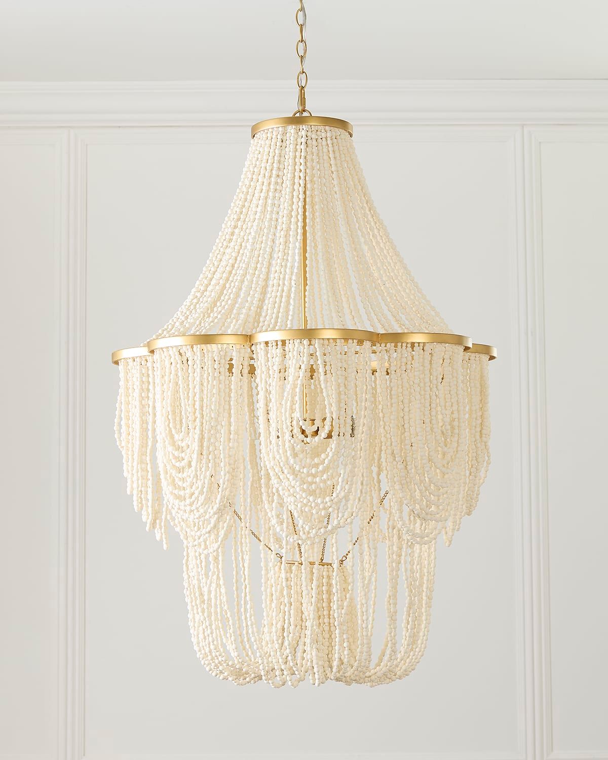 Draped Wood Bead 3-Light Chandelier - 42.5"