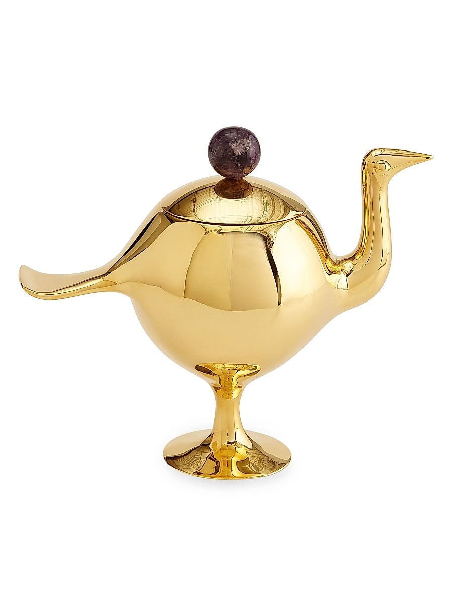 Brass & Amethyst Bird Box - Brass