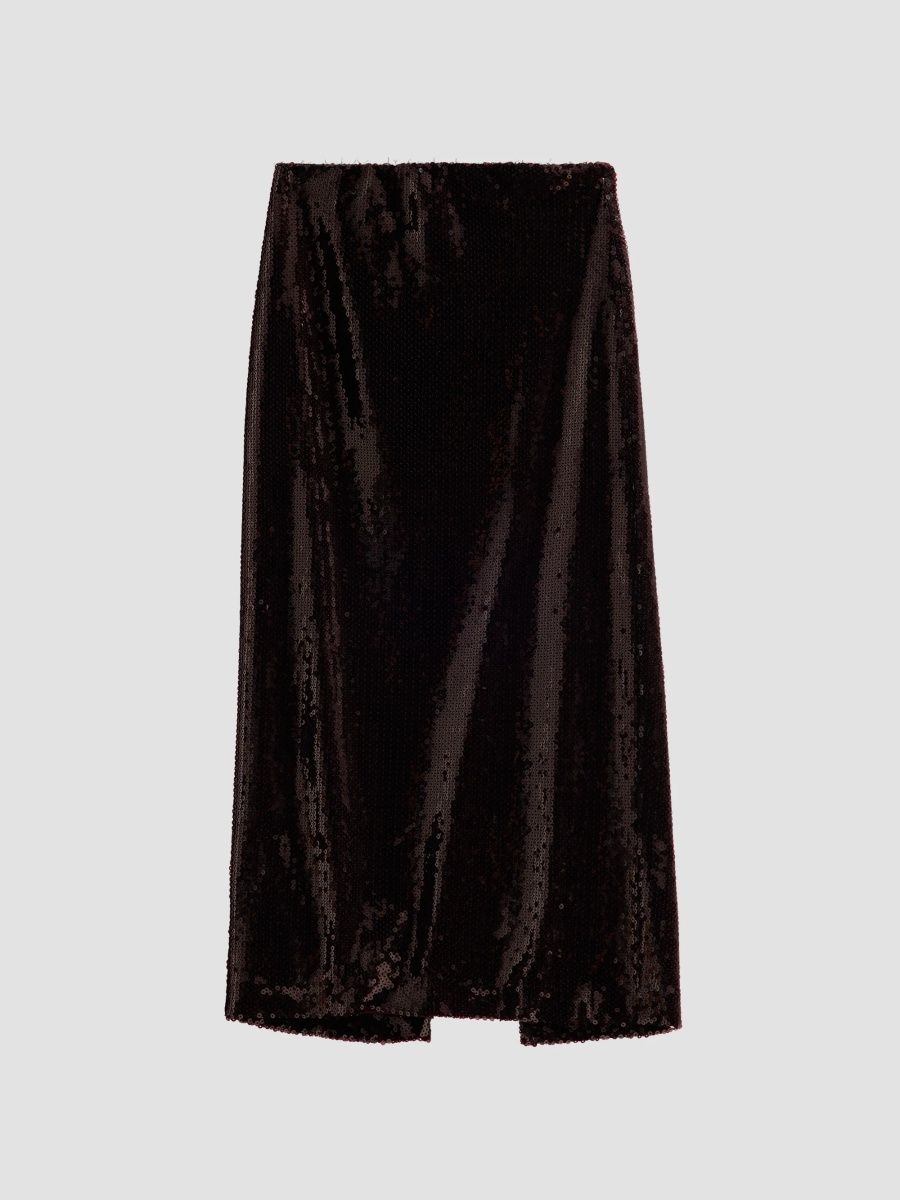 L'AGENCE Women's Makena Sequined Pencil Midi Skirt - Dark Espresso - Size 14