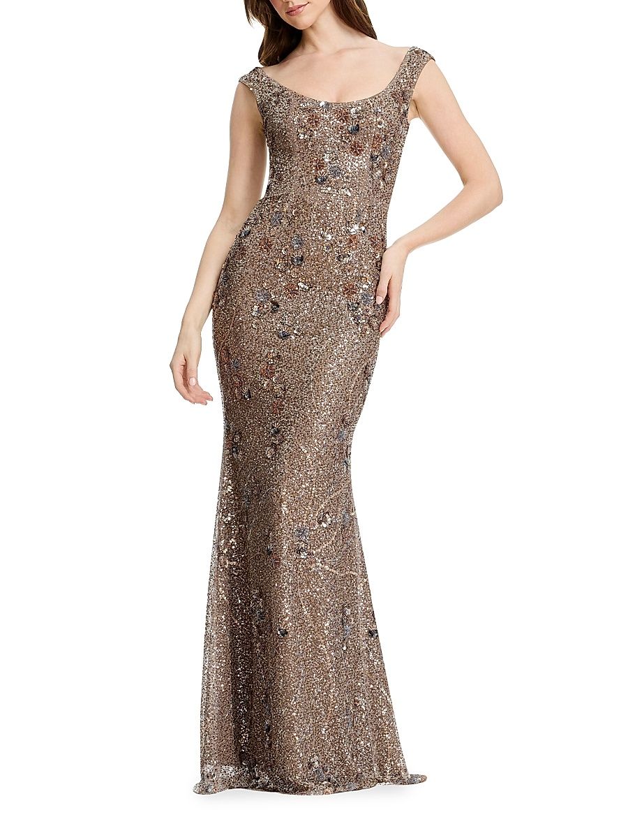 Women's Josie Sequin Mermaid Gown - Bronze Multi - Size Small