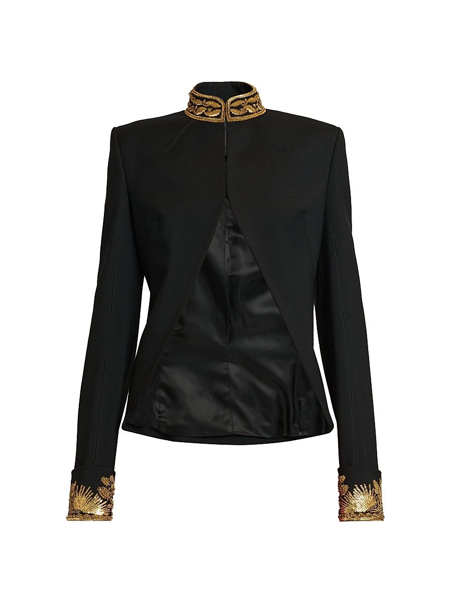 Women's Embroidered Stretch-Wool Blazer - Black - Size 8