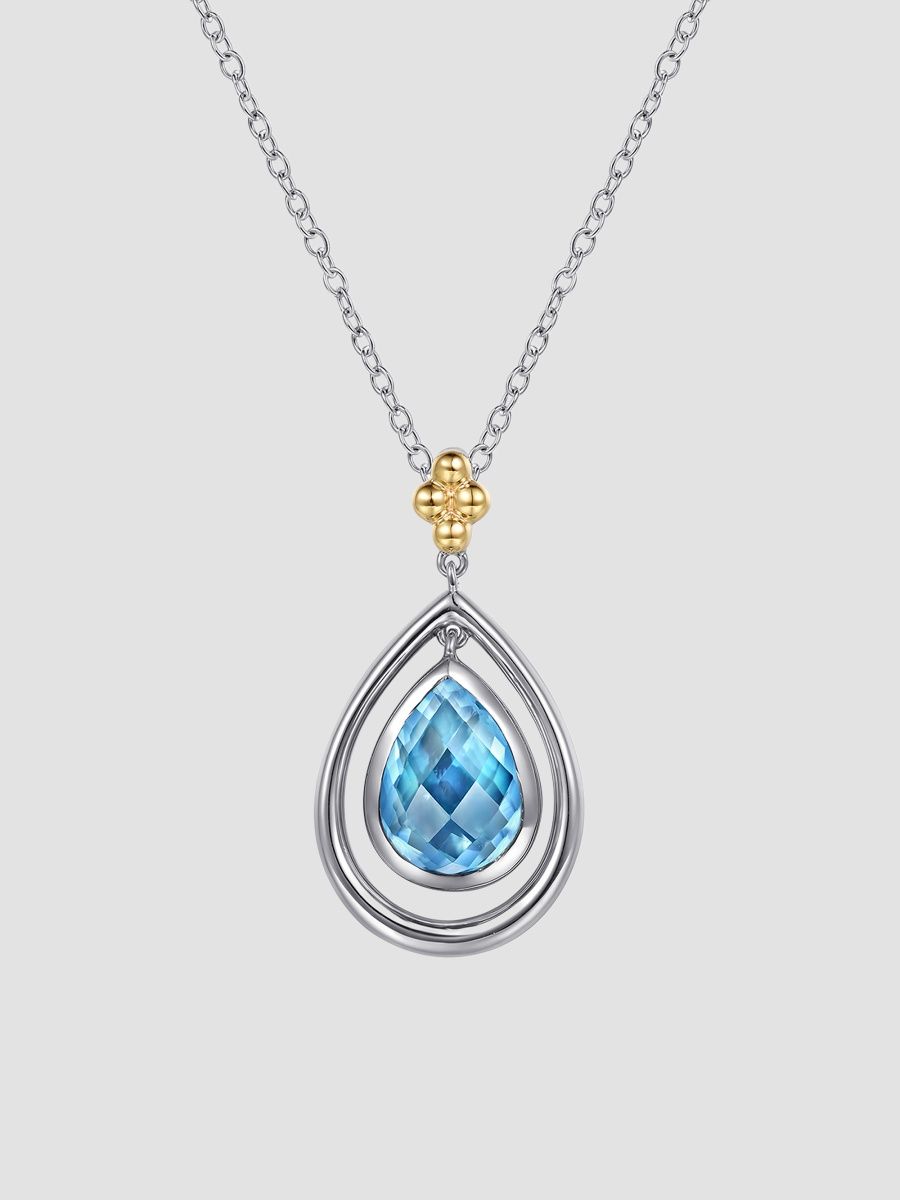 Gabriel & Co Women's Bujukan Sterling Silver, 14K Yellow Gold & Swiss Blue Topaz Pendant Necklace - Two Tone