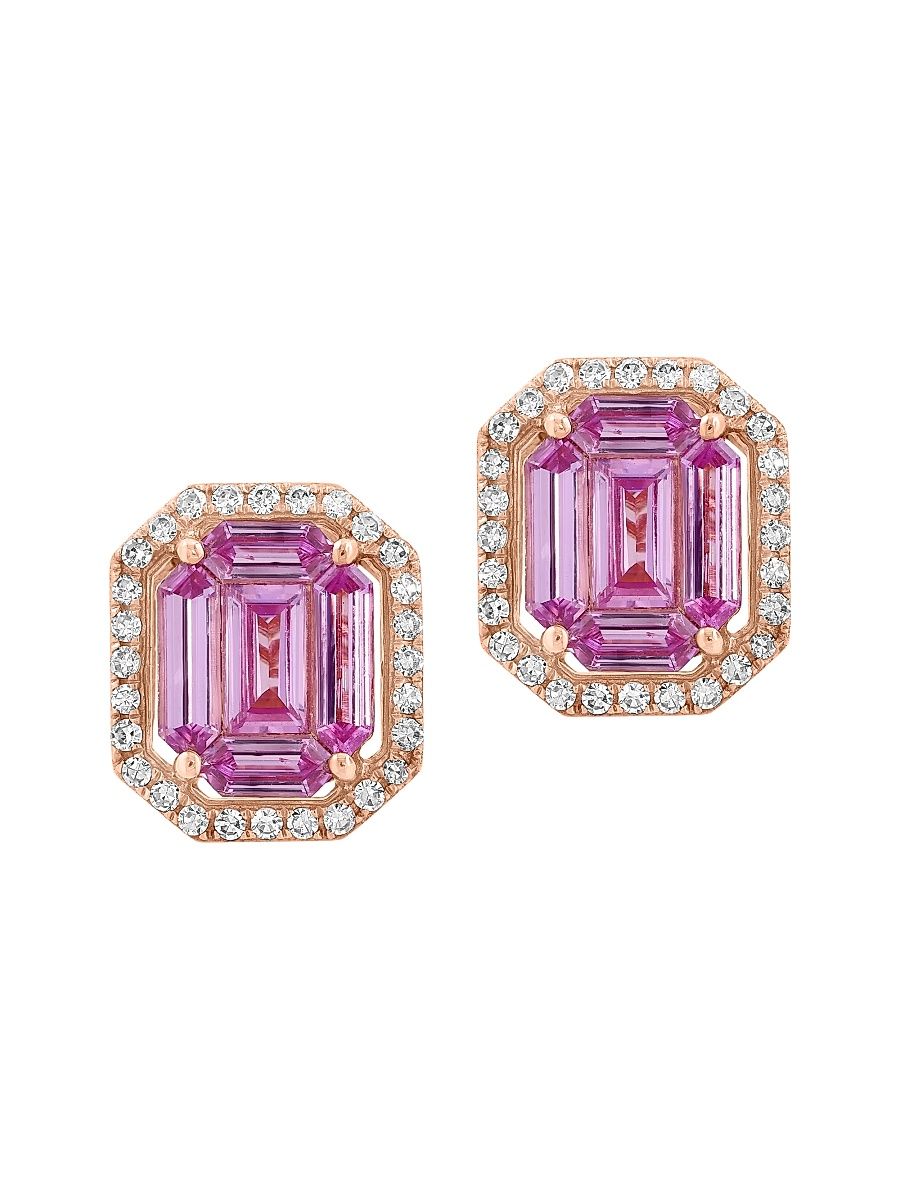 Women's 14K Rose Gold, Pink Sapphire & 0.27 TCW Diamond Stud Earrings - Rose Gold