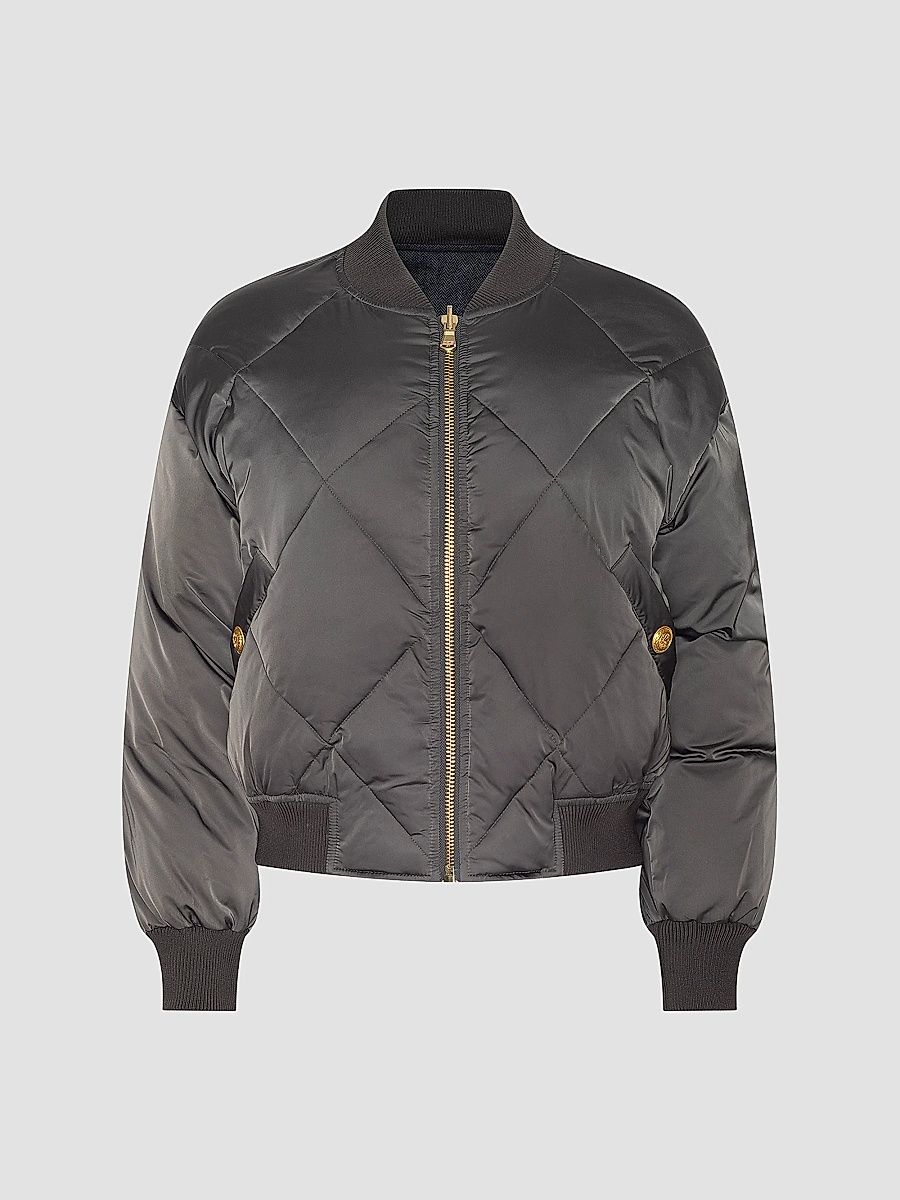 L'AGENCE Women's Violeta Reversiable Puffer Jacket - Grey Charcoal Herringbone - Size XL