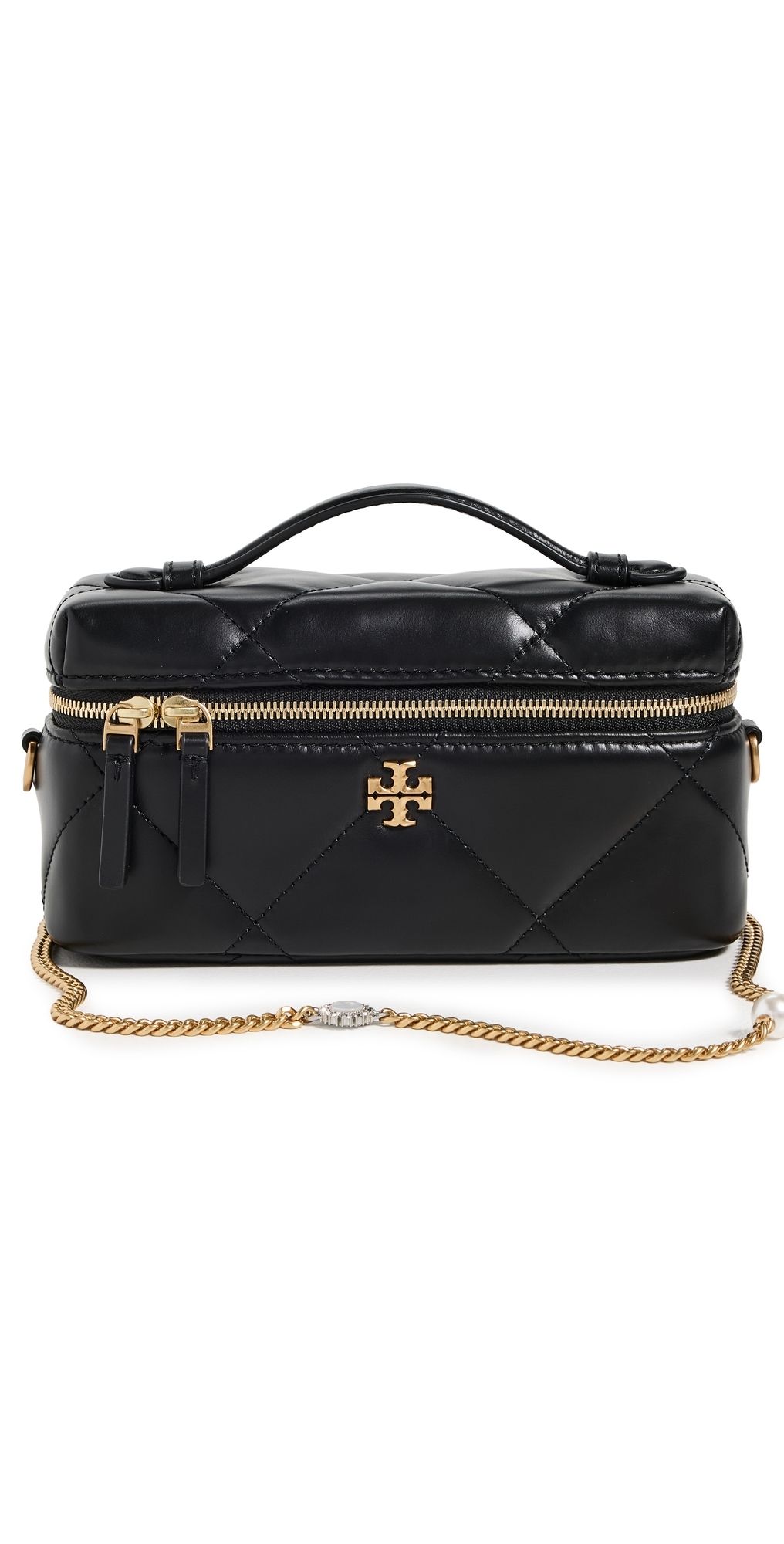 Tory Burch Kira Diamond Quilt Charm East West Vanity Case Black One Size