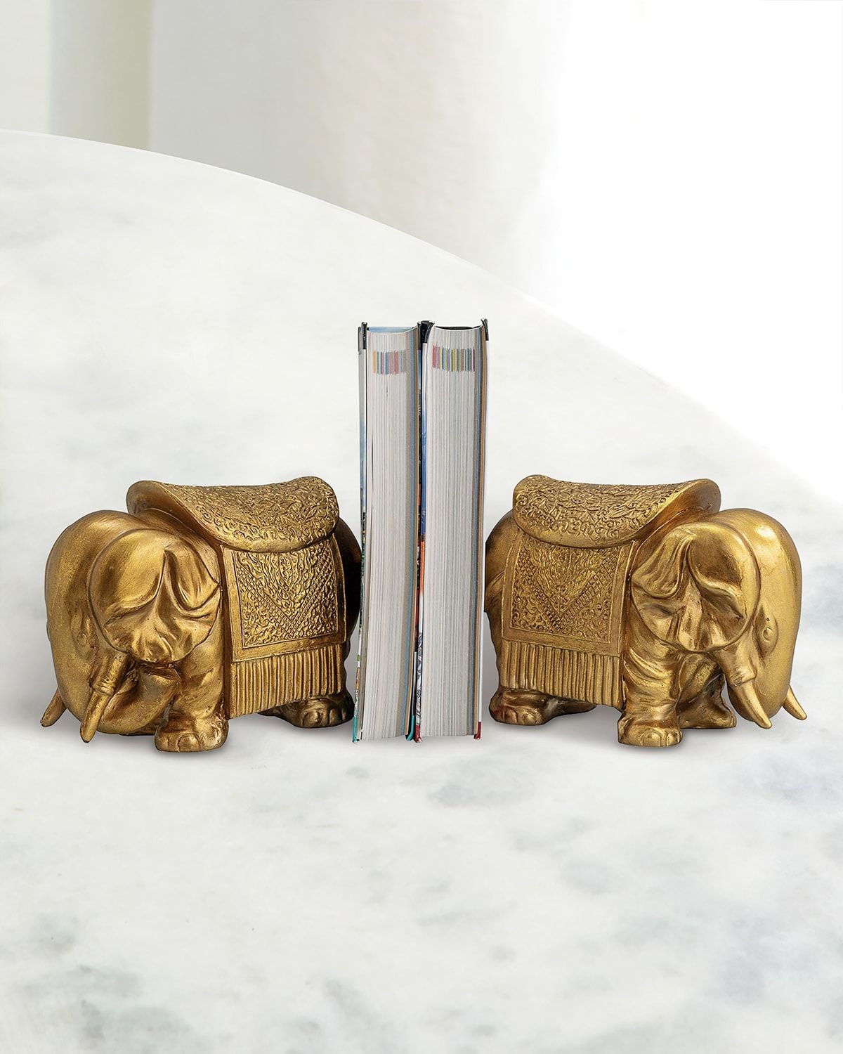 Royal Gold Elephant Bookends, Set of 2