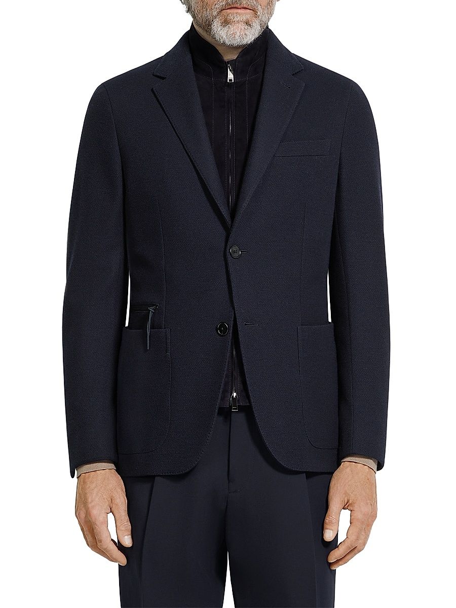 Men's High Performance Jersey Blazer Jacket - Navy Blue - Size 46