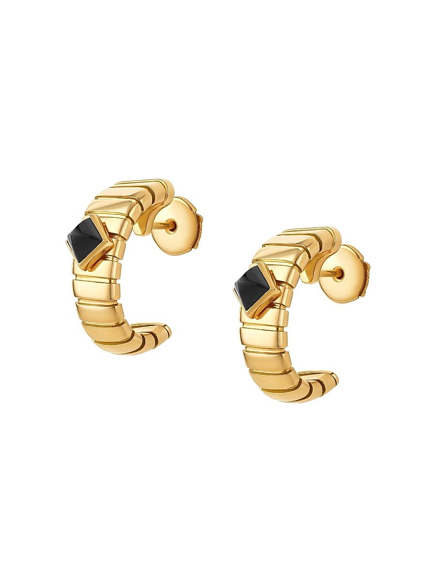 Women's BVLGARI Tubogas 18K Yellow Gold & Onyx Hoop Earrings - Yellow Gold