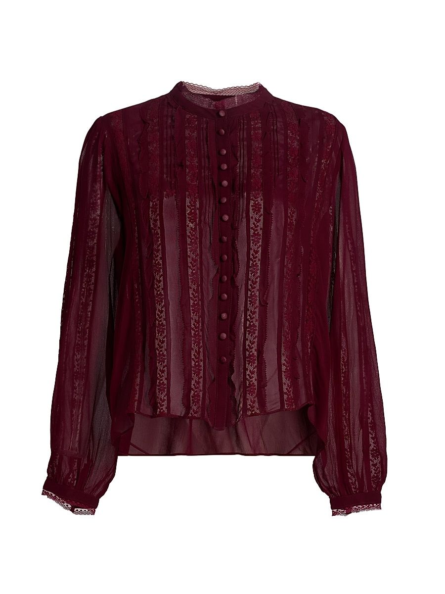 Women's Alvynne Lace Trim Chiffon Top - Oxblood - Size Large