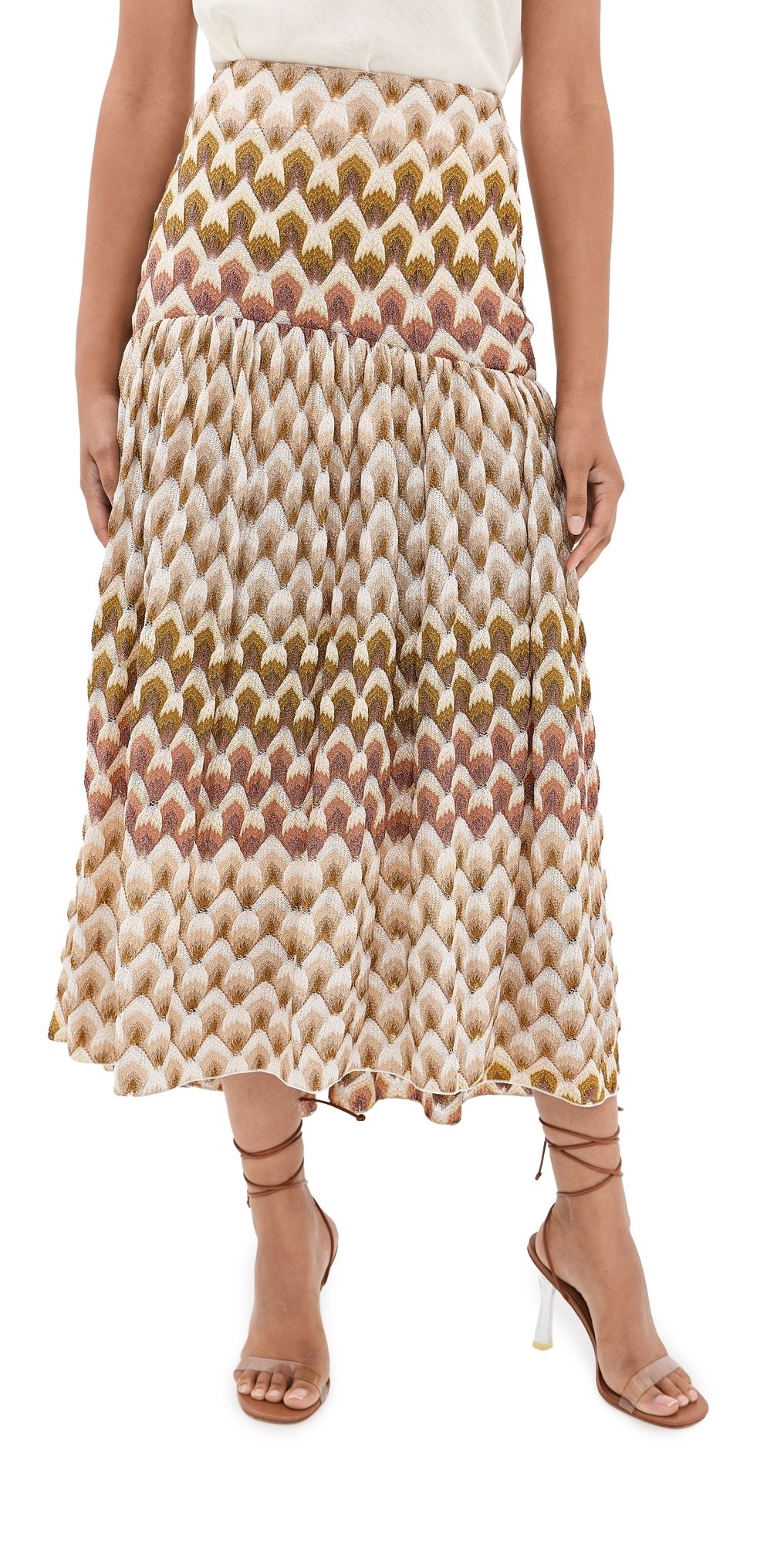 Missoni Long Skirt GOLD AND BEIGE ON WHITE BASE 38