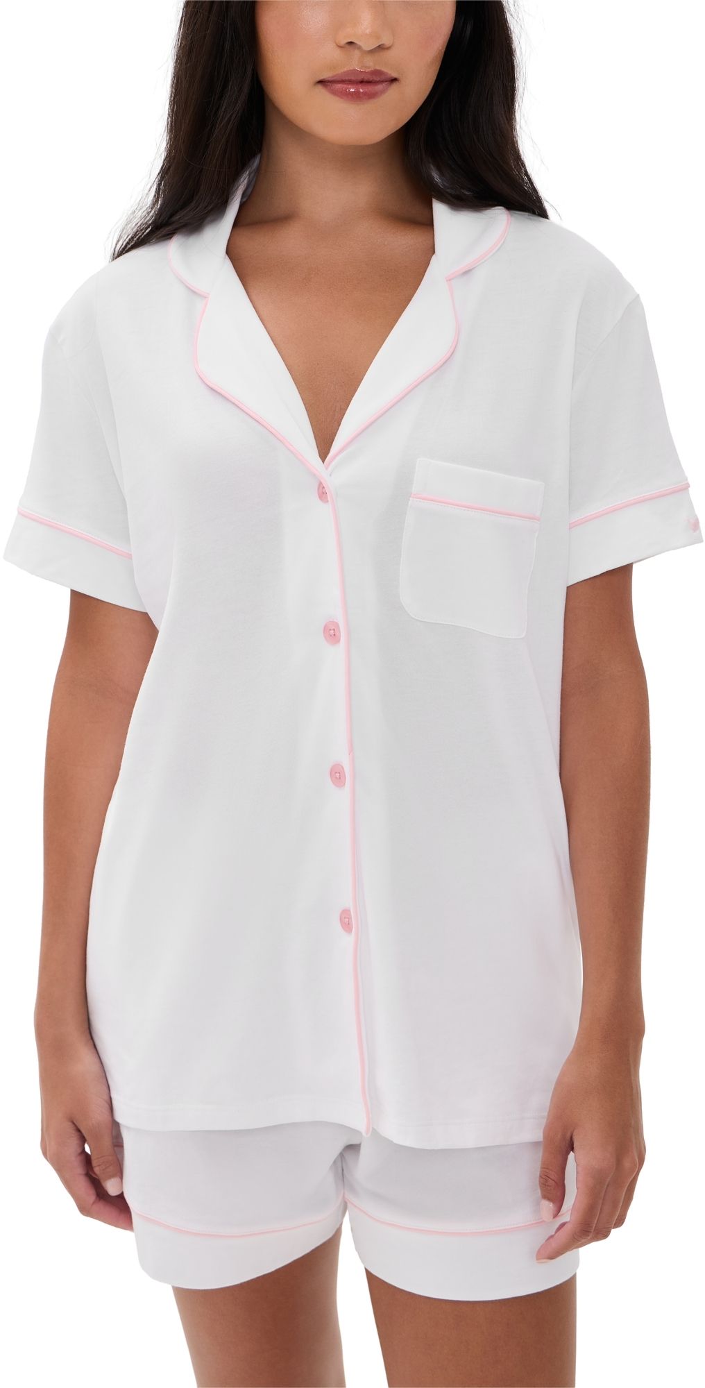 Petite Plume Pima Piping Short Set White L