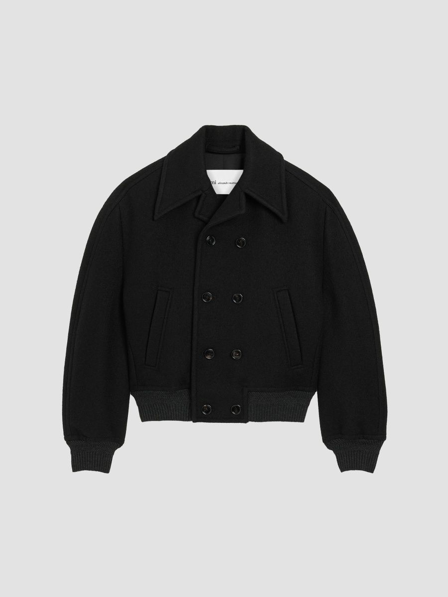 AMI Paris Women's Short Wool Double-Breasted Bomber - Black - Size XL