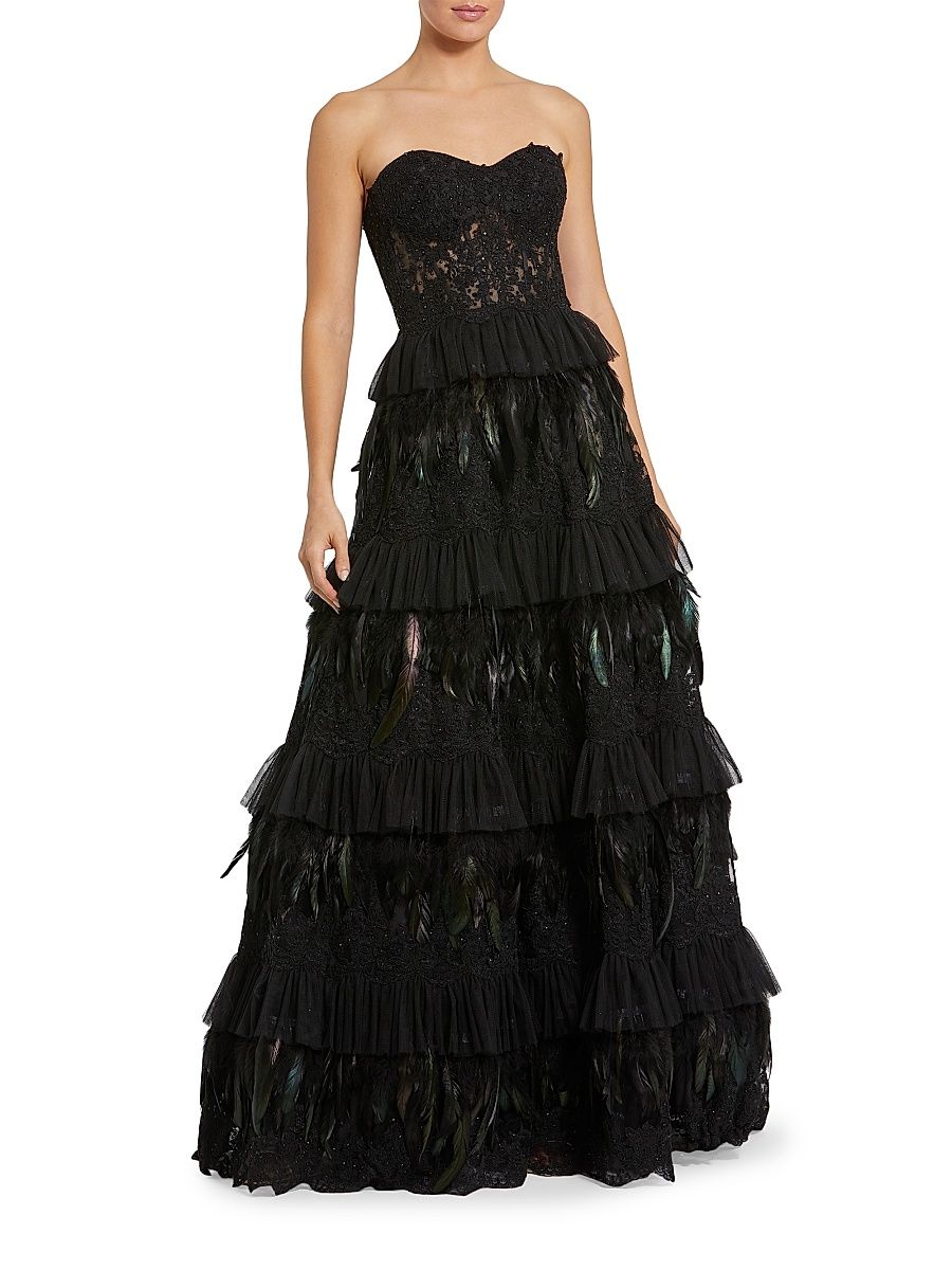 Women's Embellished Tiered Strapless Gown - Black - Size 14