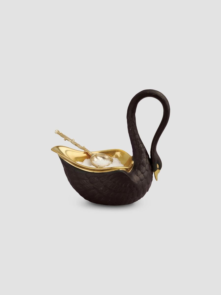 L'Objet Porcelain Swan Salt Cellar - Black