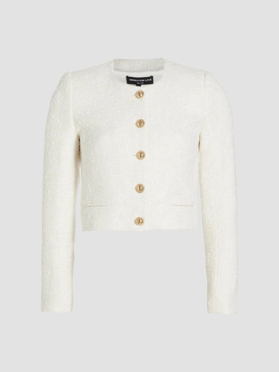 Generation Love Women's Yoonie Sequin Tweed Jacket - White - Size XL