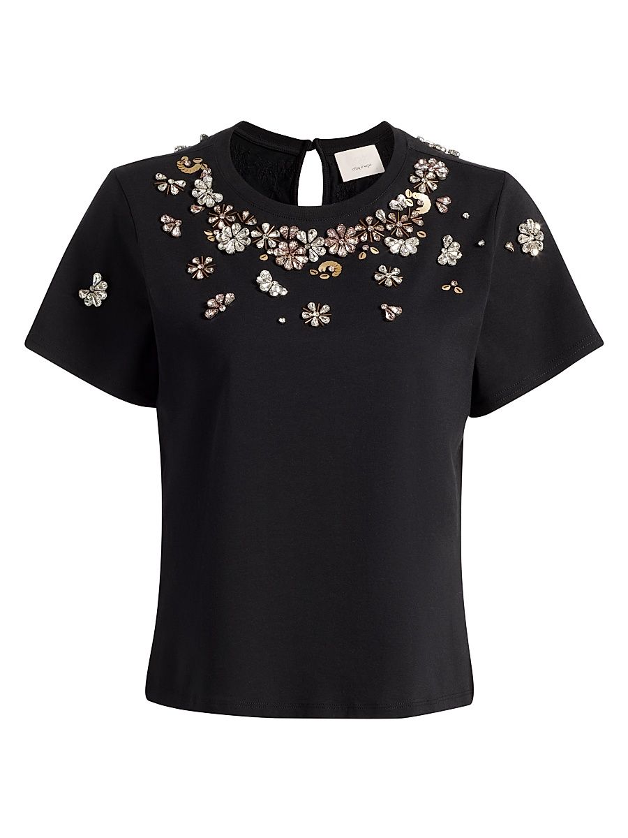 Women's Tumbling Flowers Shrunken T-Shirt - Black - Size XL