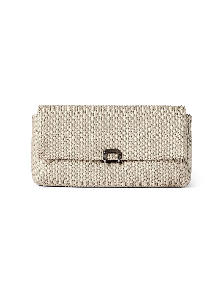 Women's Sartorial Clutch in Techno Raffia - Beige
