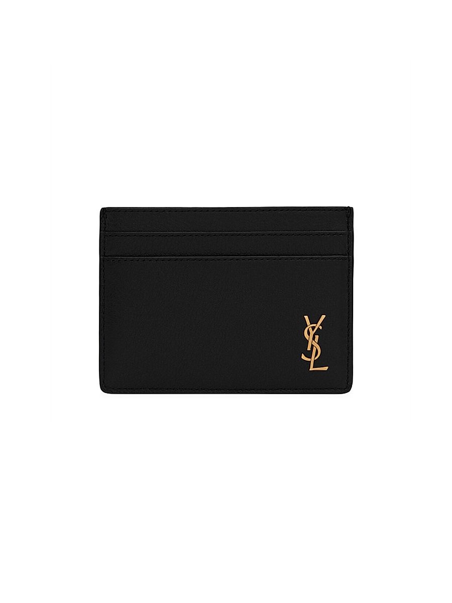 Women's Tiny Cassandre Card Case in Grained Leather - Nero