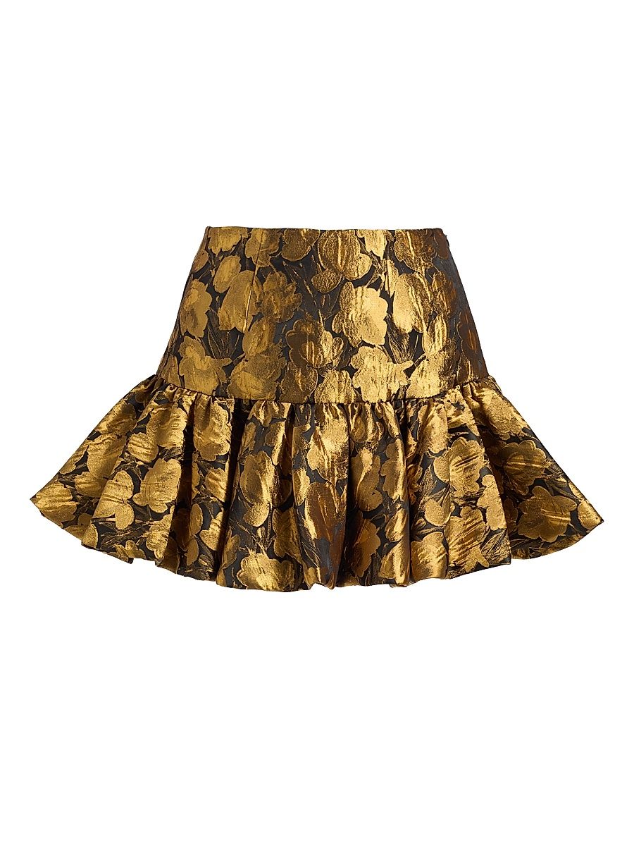 Women's Stormi Metallic Floral Brocade Miniskirt - Black Gold - Size Medium