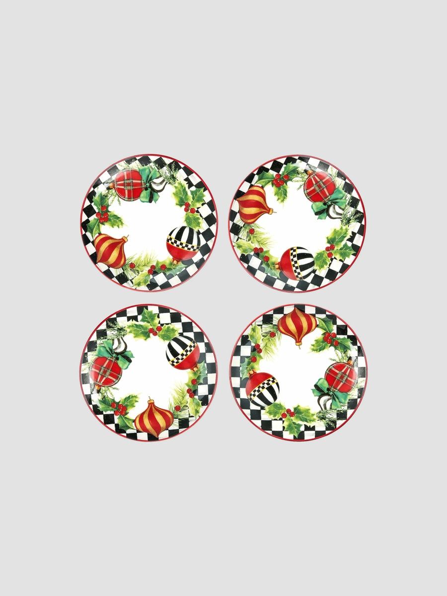 MacKenzie-Childs Deck The Halls 4-Piece Appetizer Plate Set