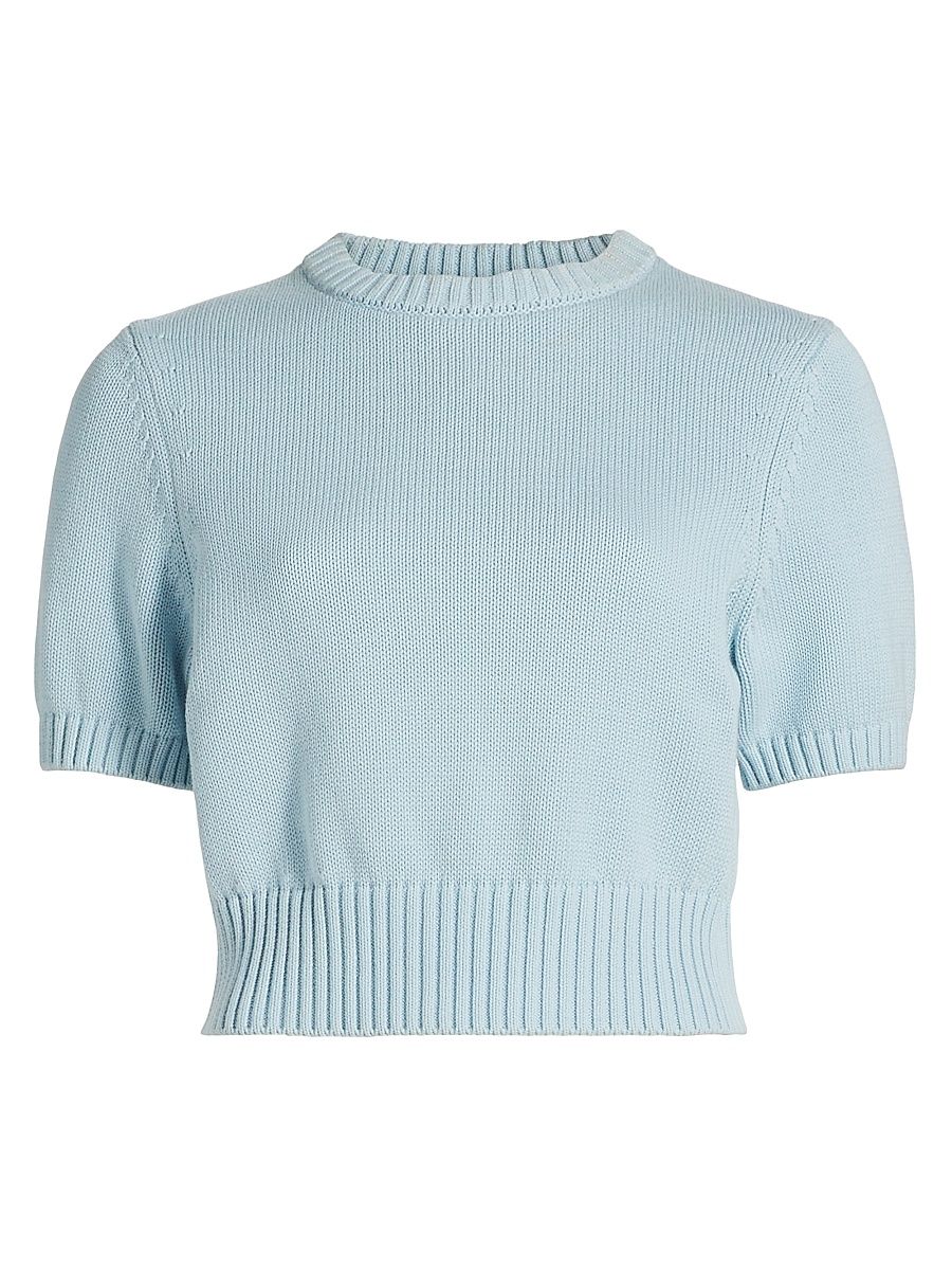 Women's Elsie Cotton Crop Sweater - Light Blue - Size XL