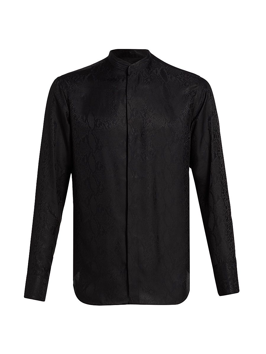 Men's Snake-Print Jacquard Button-Front Sport Shirt - Black - Size 16.5