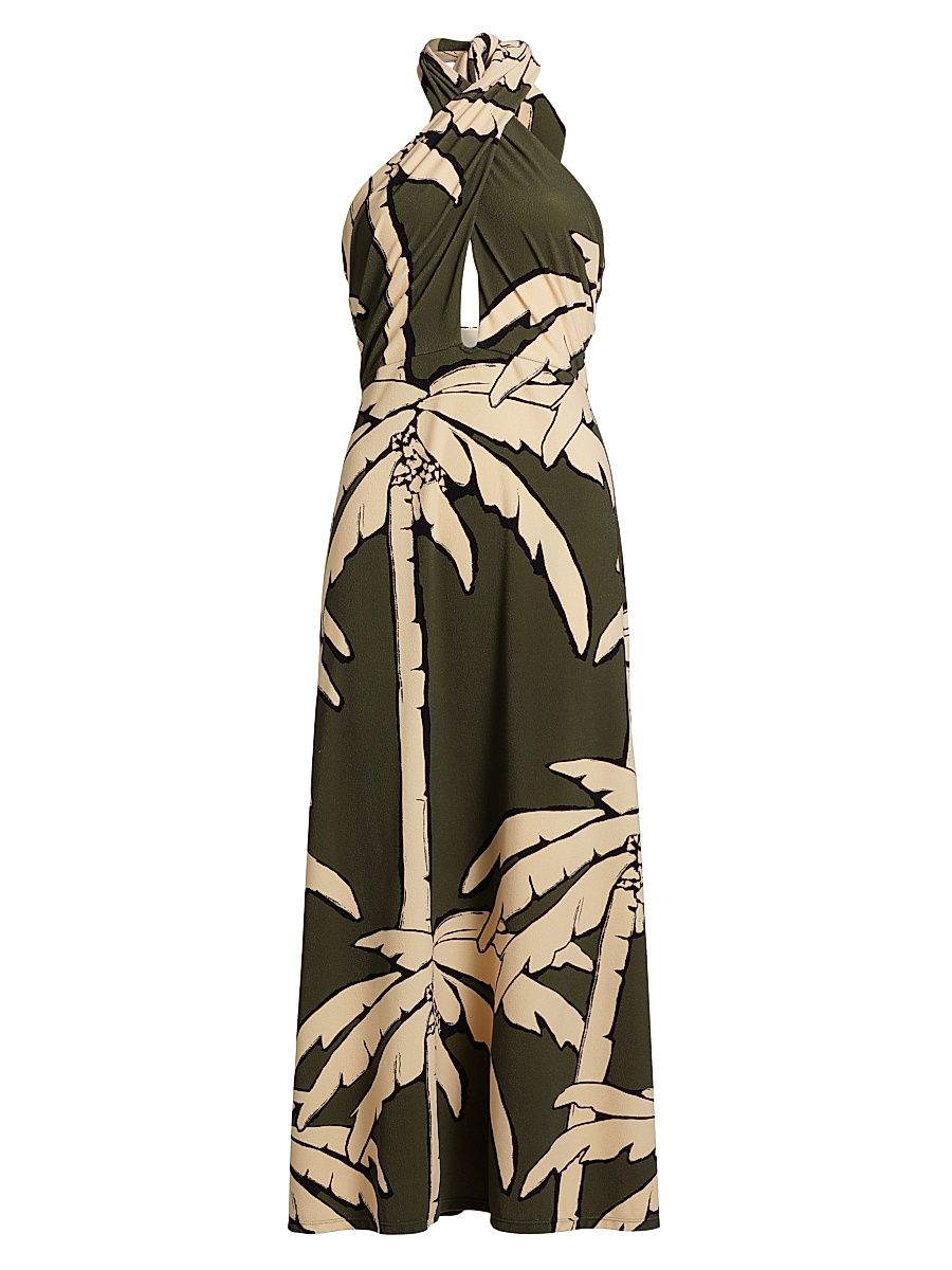 Women's Las Islas Winter Sun Oceanic Mantra Dress - Salty Palms Green Ecru - Size Small