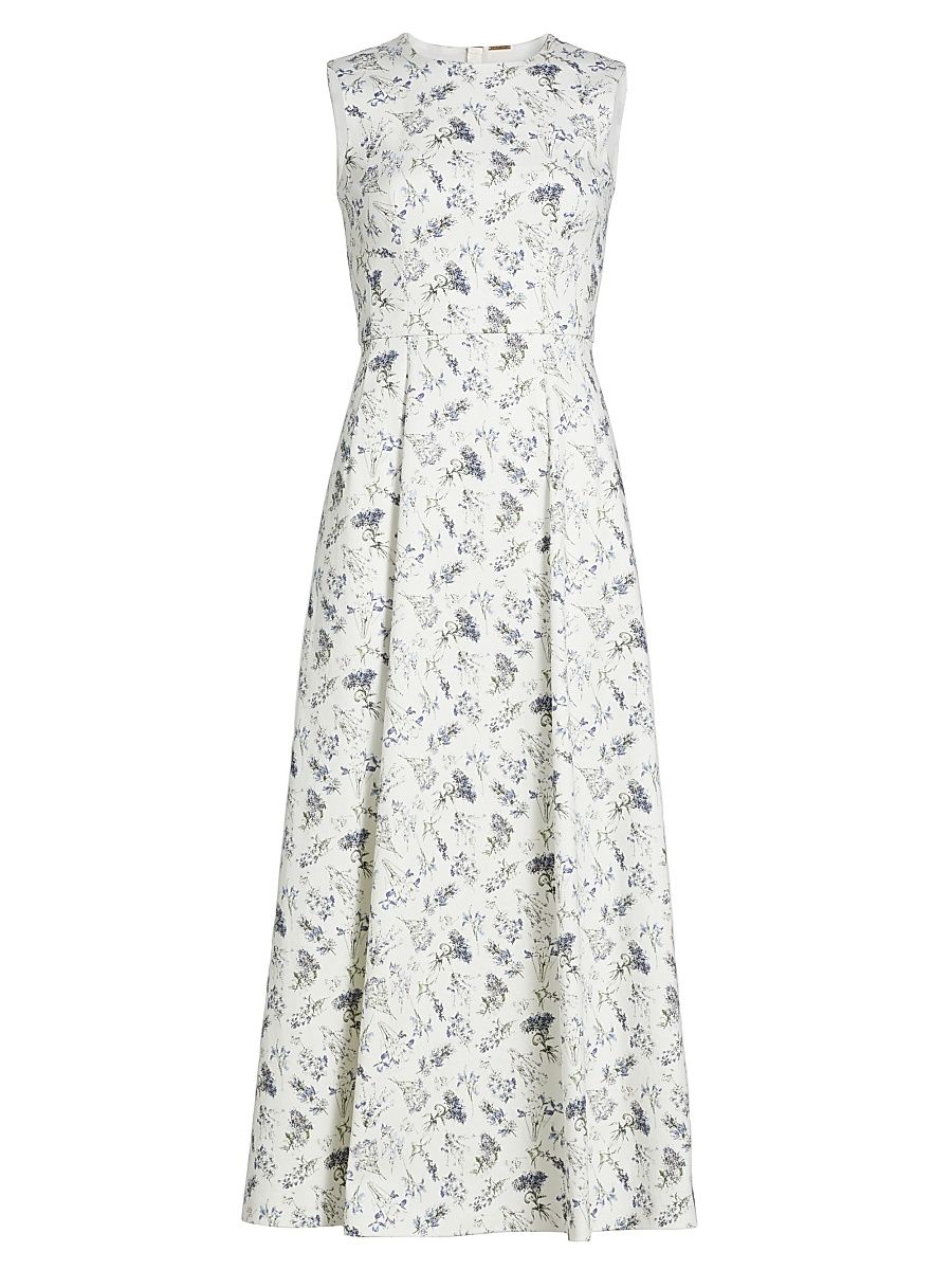 Women's Eloise Printed Twill Midi-Dress - Blue Floral - Size 10
