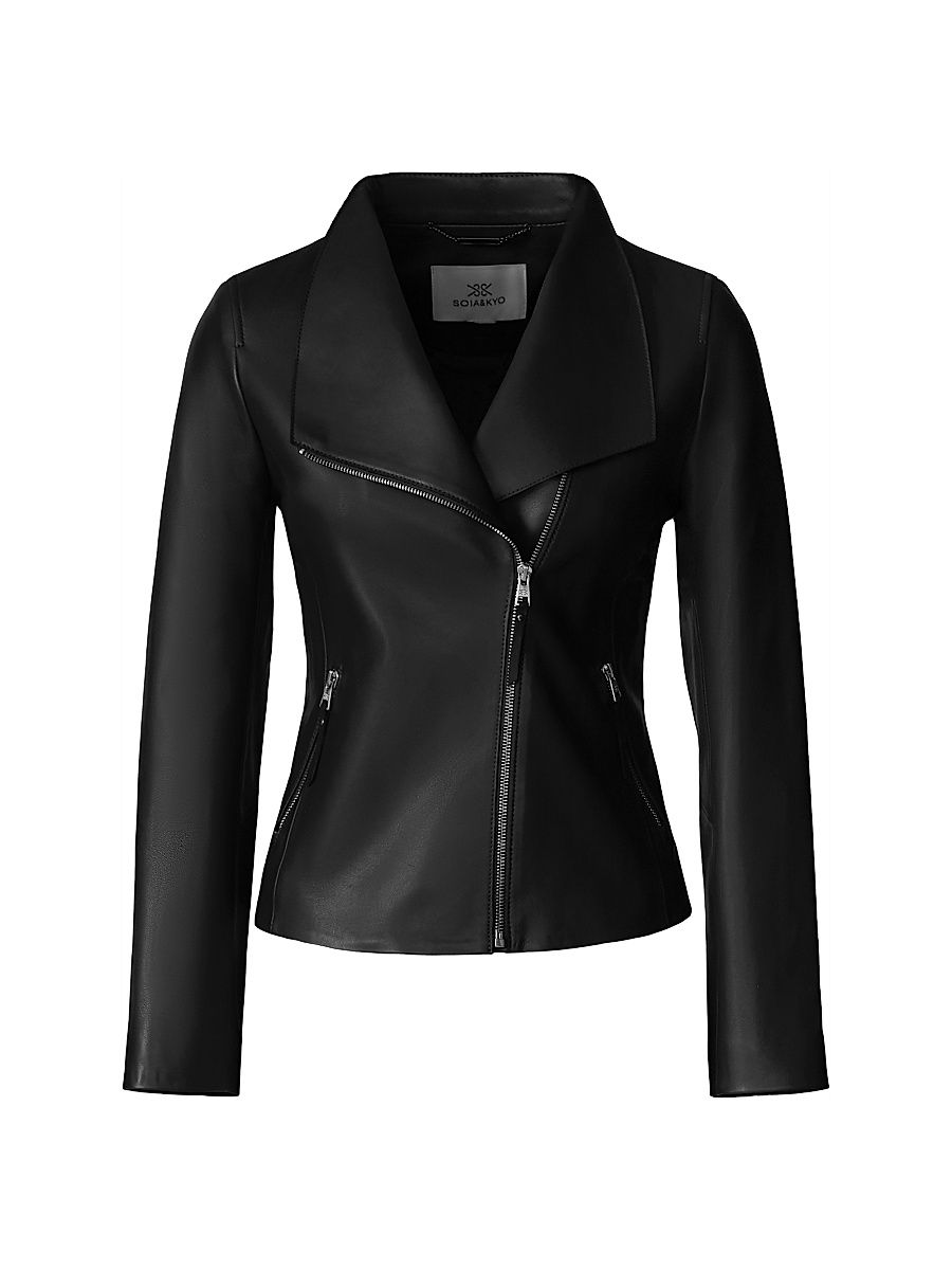 Women's Catherine Leather Biker Jacket - Black - Size Large