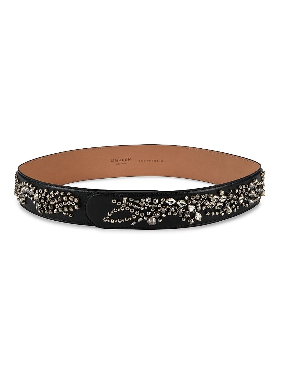 Women's Sunflower Crystal Embroidery Belt - Black Silver - Size Large