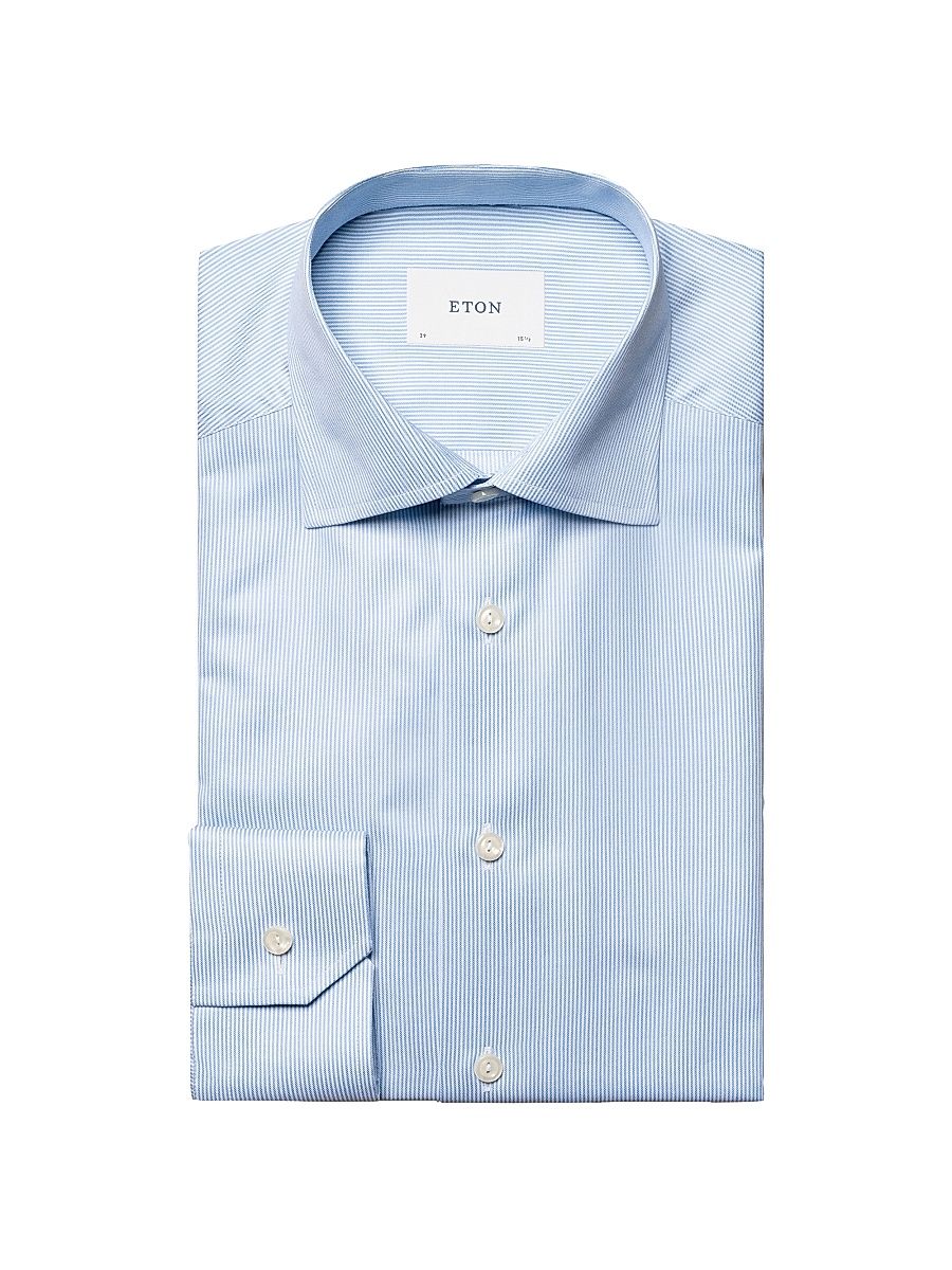 Men's Slim-Fit Striped Shirt - Blue - Size 17.5