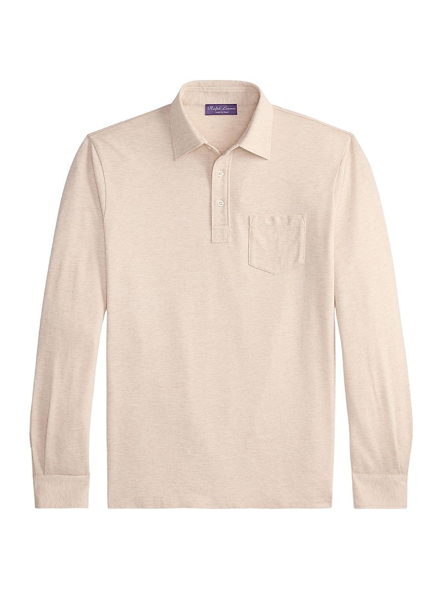 Men's Cotton-Cashmere Long-Sleeve Polo Shirt - Champagne Melange - Size XXL