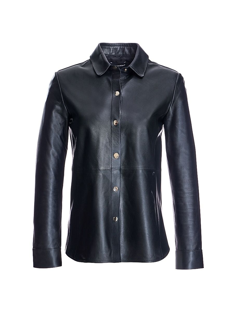 Women's Leather Snap-Front Shirt - Black - Size XL