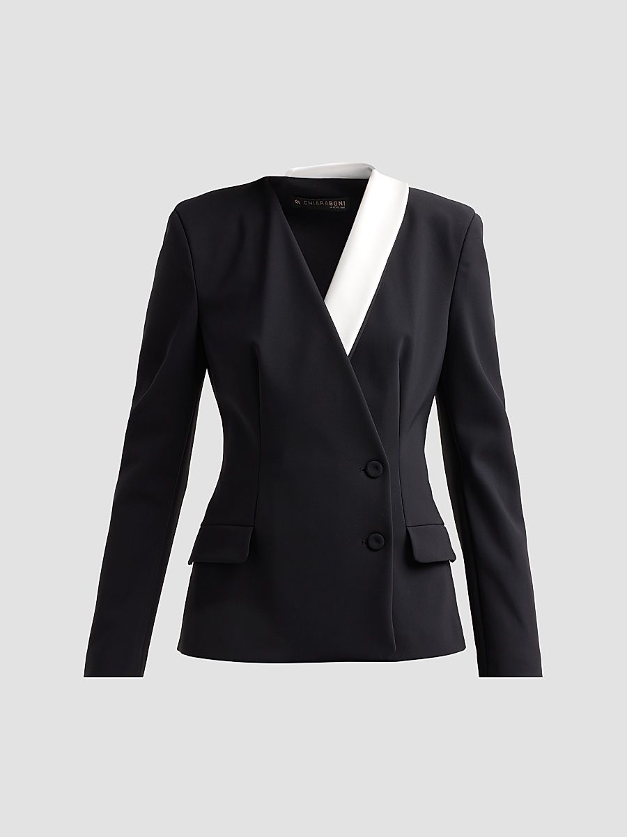 Women's Edris Two-Tone Blazer - Black White - Size 2