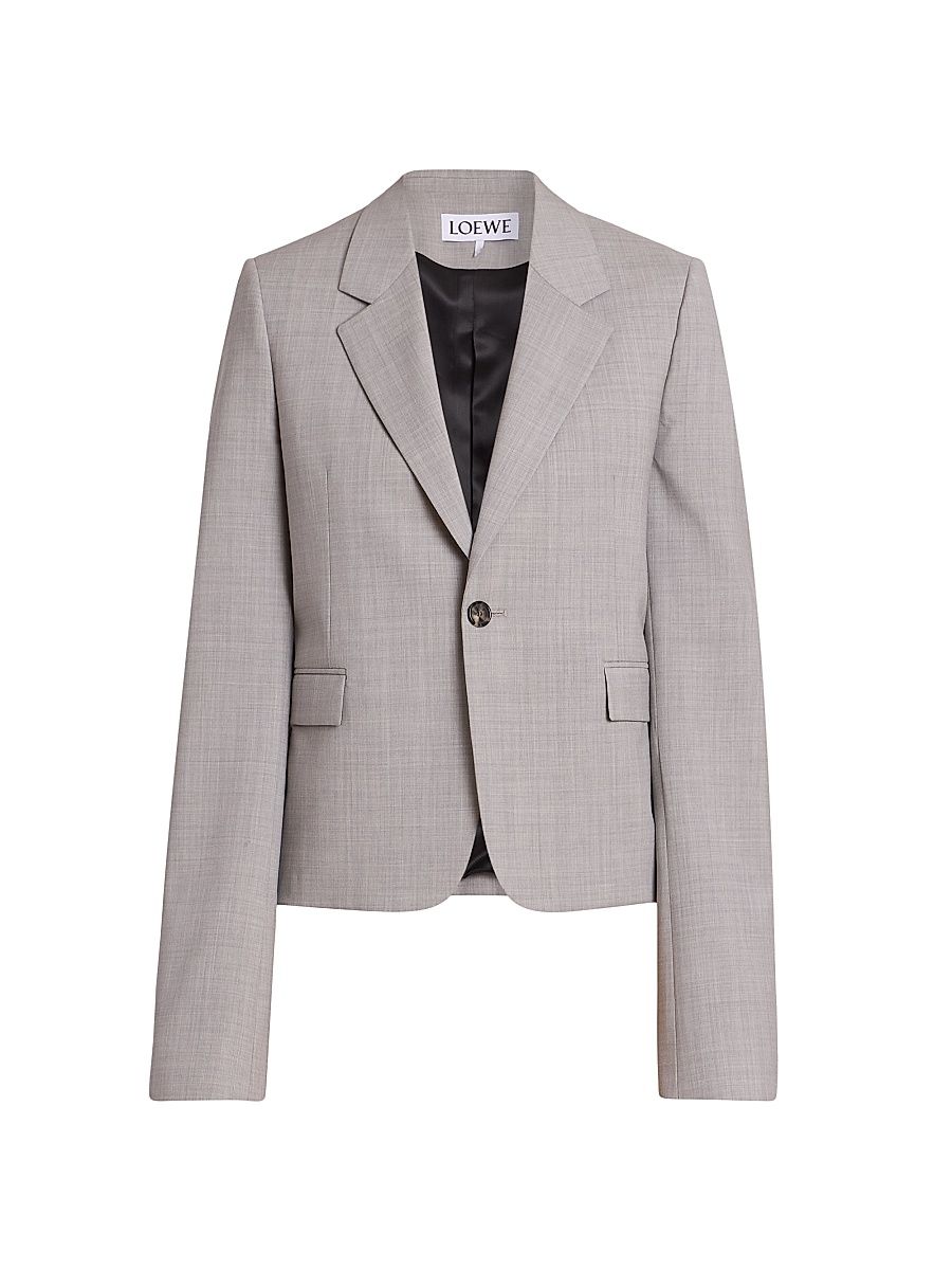 Women's Hatched Wool-Blend Blazer - Light Grey - Size 8