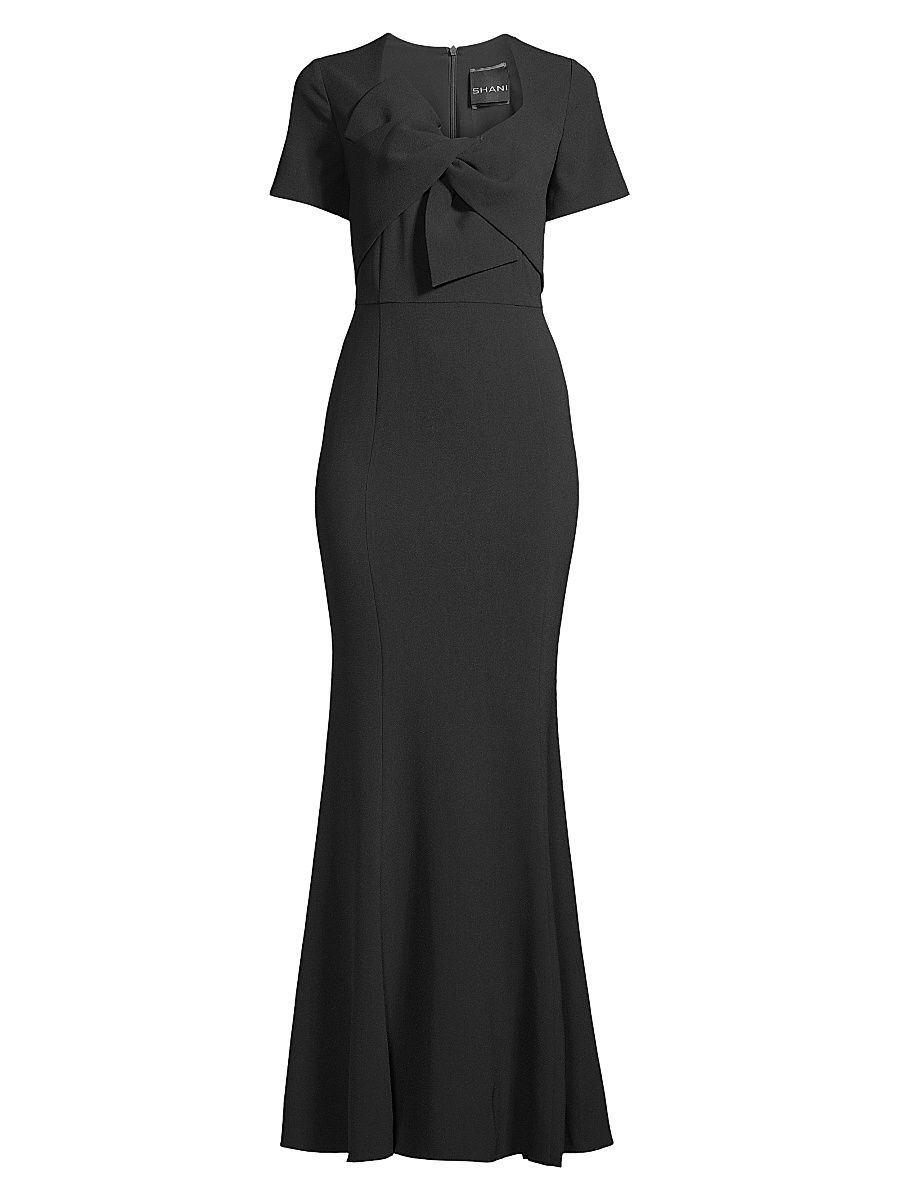 Women's Twisted Bow Crepe Mermaid Gown - Black - Size 16
