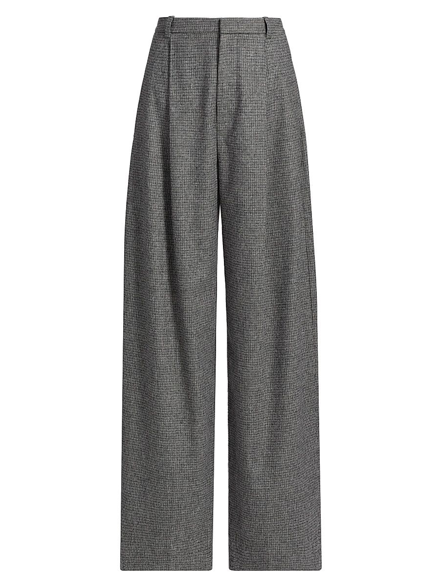 Women's Roma Check High-Rise Wide-Leg Trousers - Dark Grey Check - Size 8