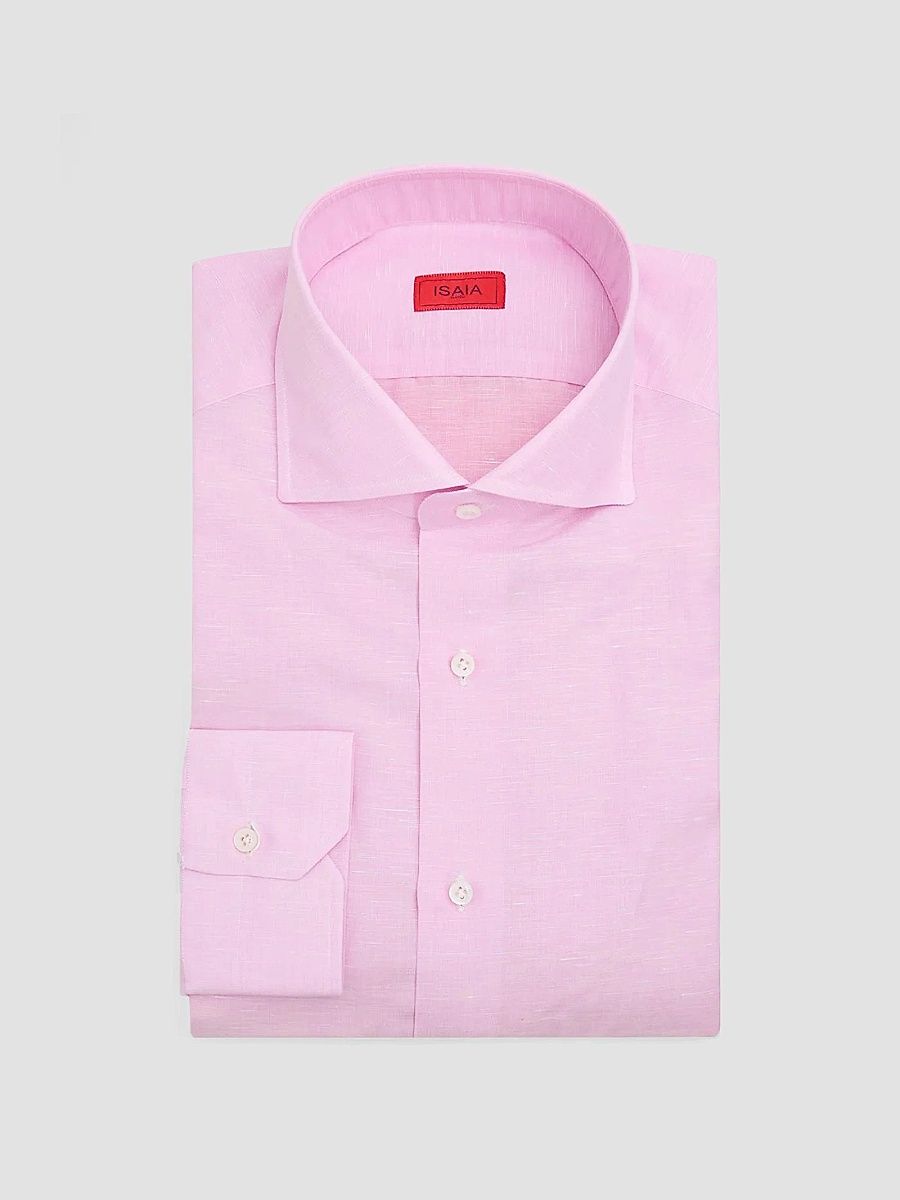 Isaia Men's Cotton-Linen Shirt - Pink - Size 18.5