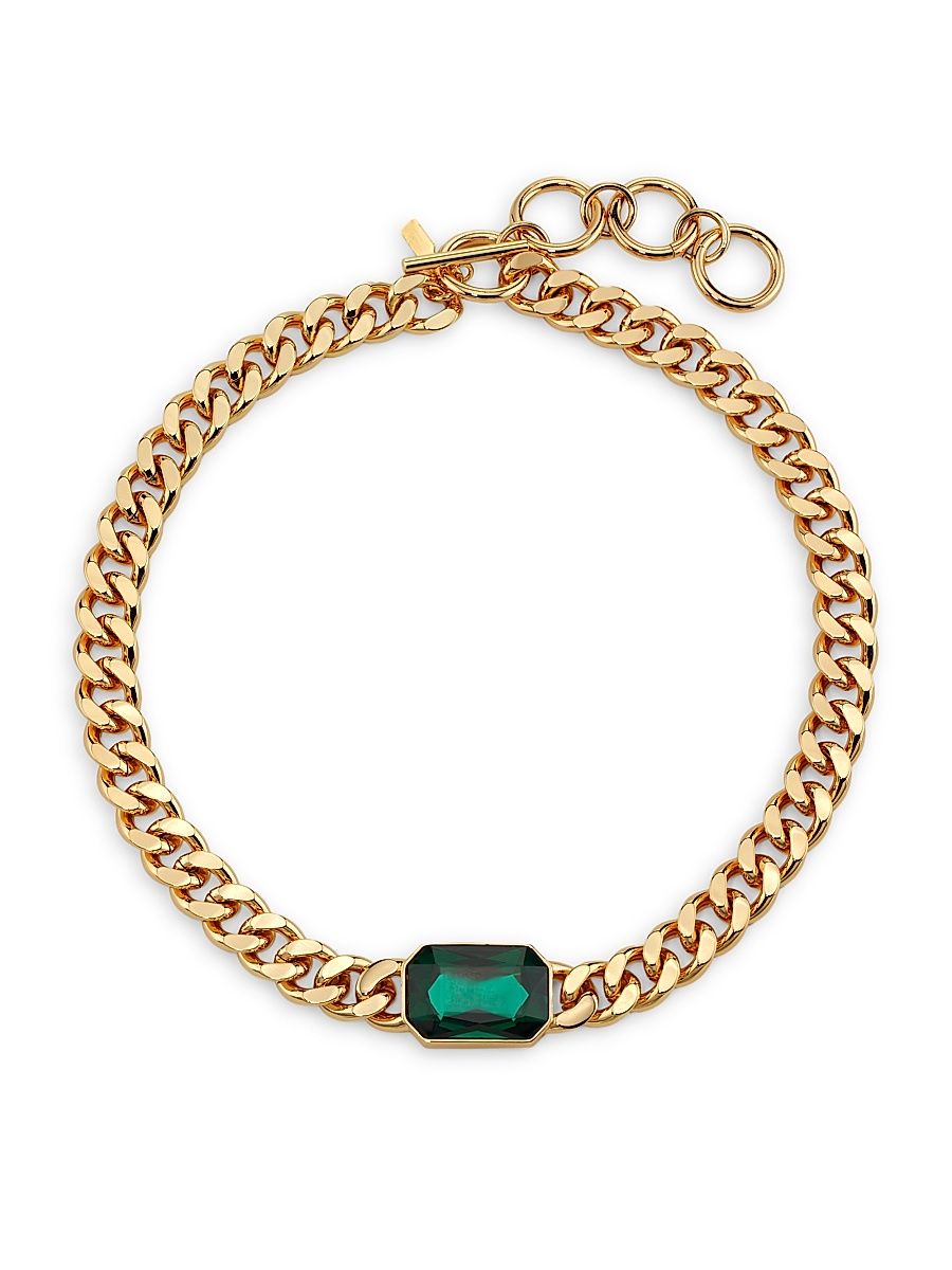 Women's 14K Gold-Plated & Faux Emerald Glass Stone Toggle Necklace - Gold