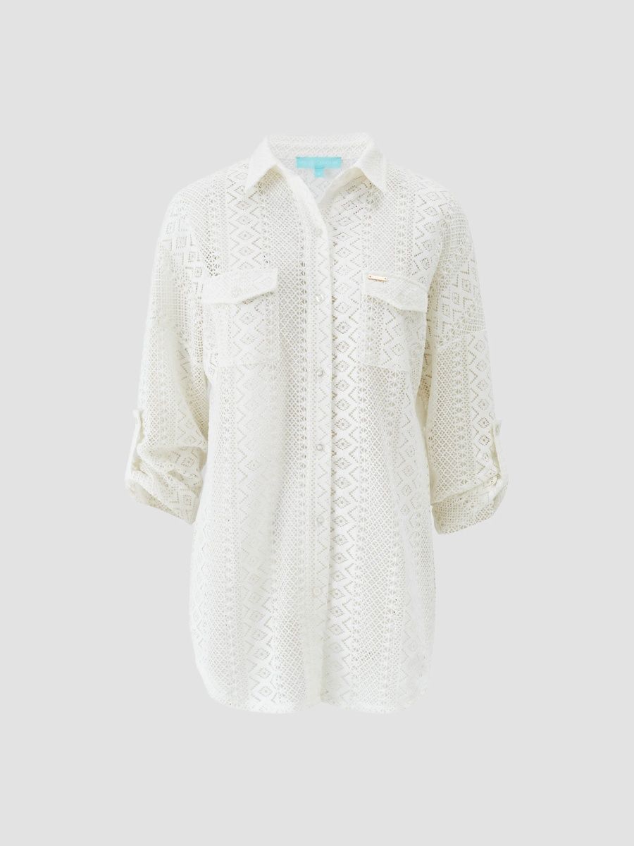 Melissa Odabash Women's Elena Crochet Oversized Shirt - Ivory - Size Large