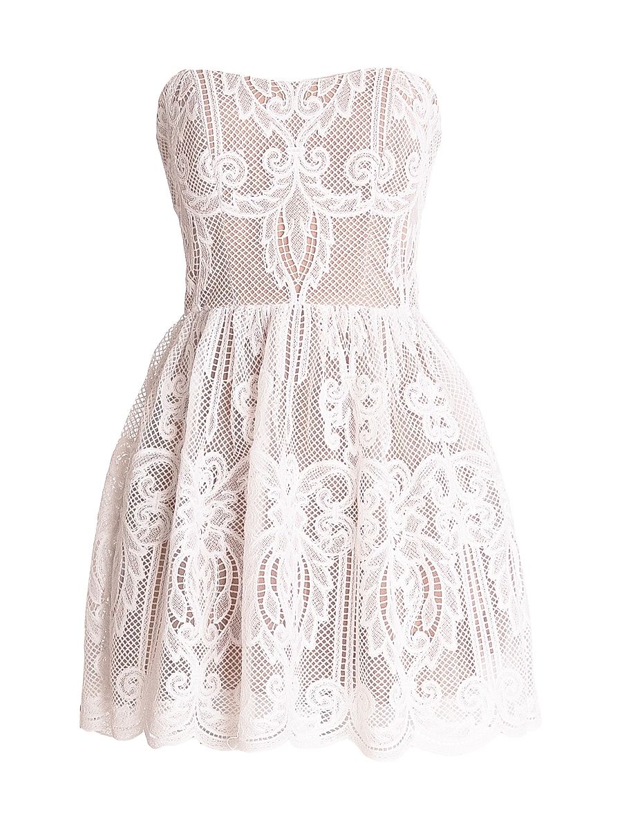 Women's Sasha Lace Strapless Fit & Flare Minidress - White Beige - Size XXL