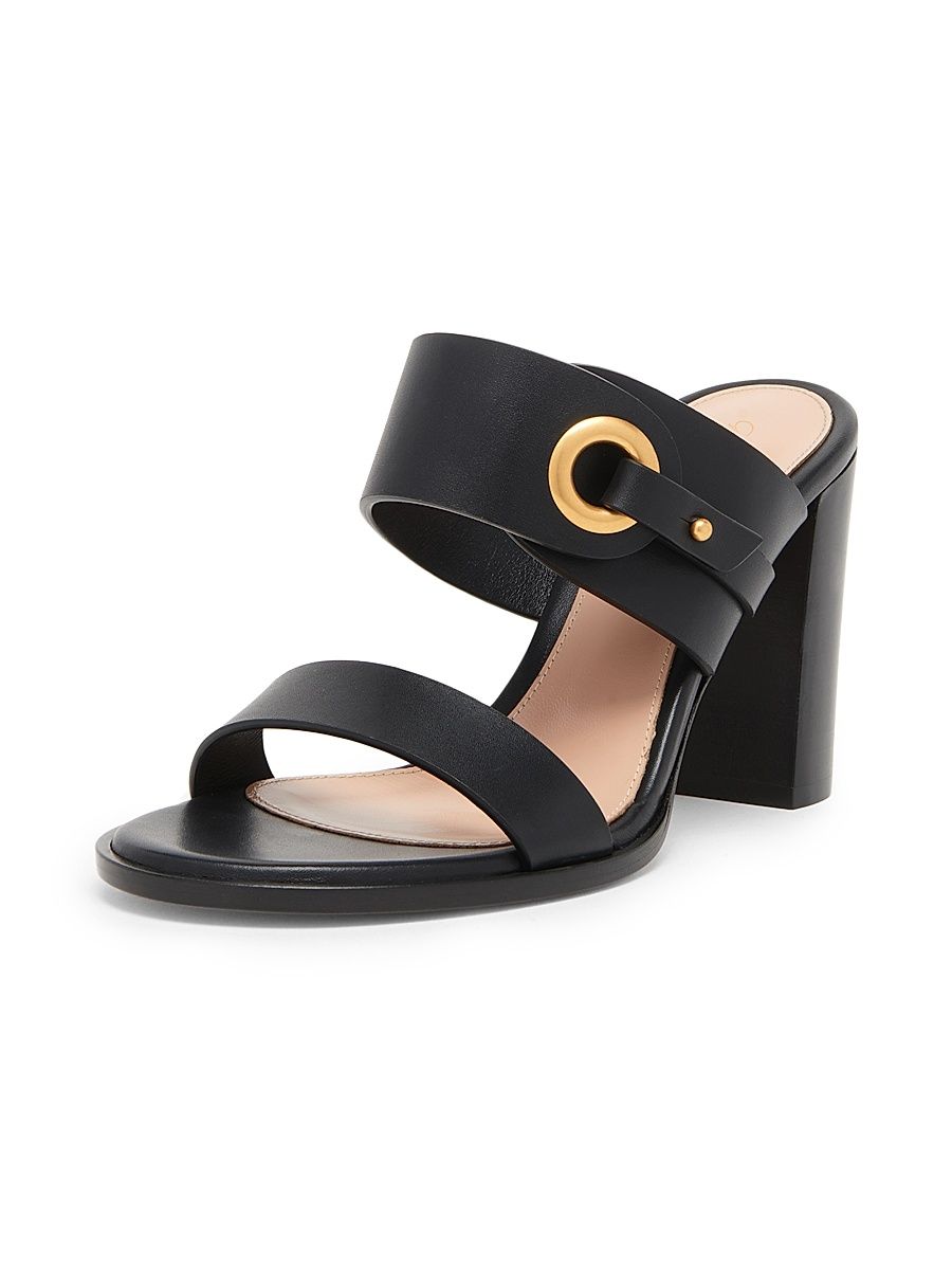 Women's Leather 85MM Block-Heel Sandals - Black - Size 12