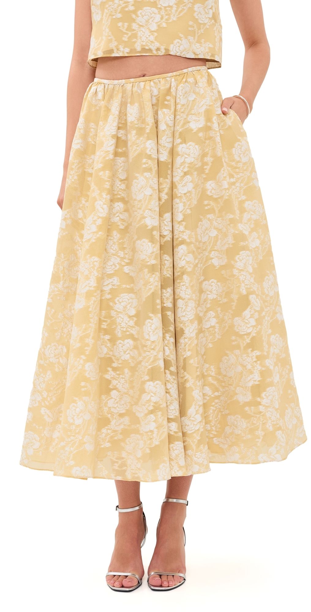 Cinq à Sept Organza Jacquard Ruth Skirt Ochre Muse/White 6
