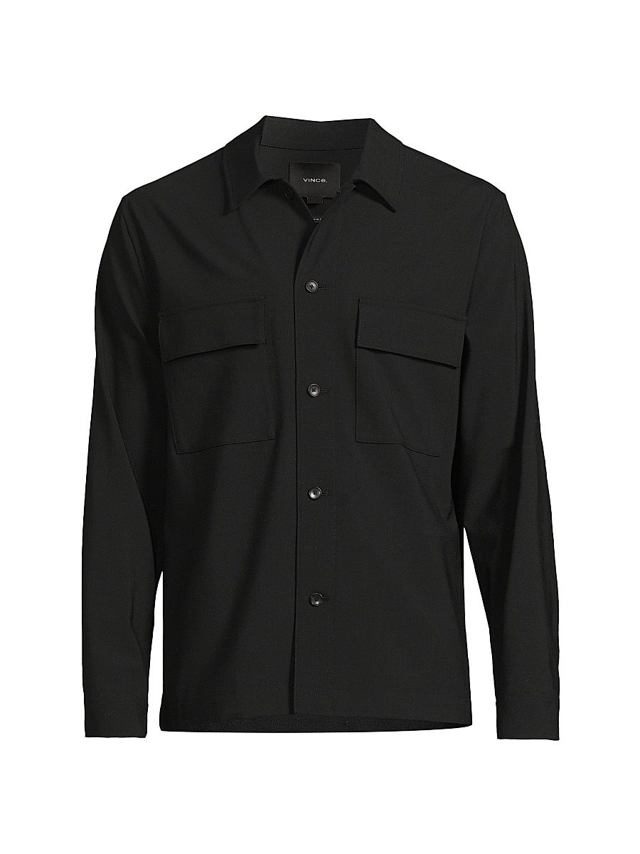 Men's Wool-Blend Shirt Jacket - Black - Size XL