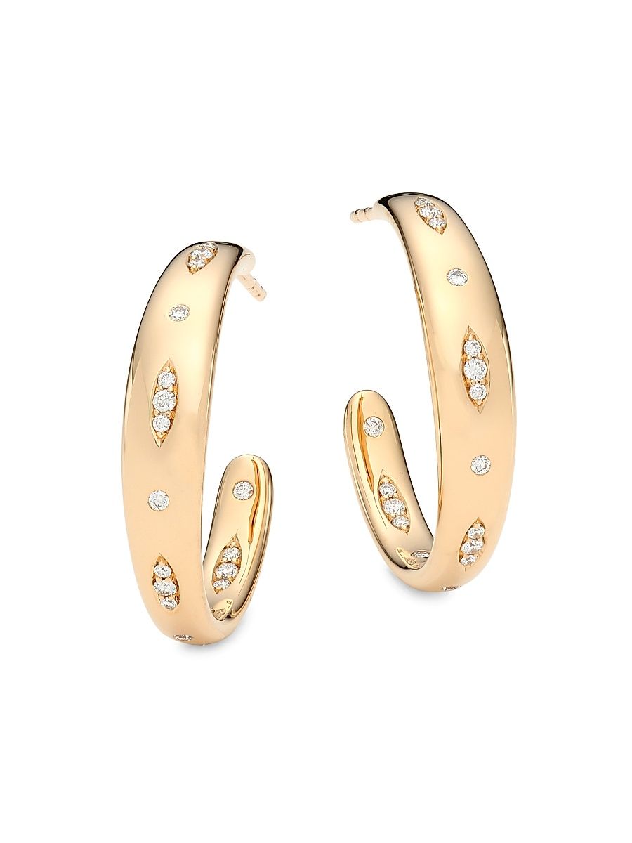 Women's Gypsy 18K Yellow Gold & Pavé Diamond Large Hoop Earrings - Yellow Gold