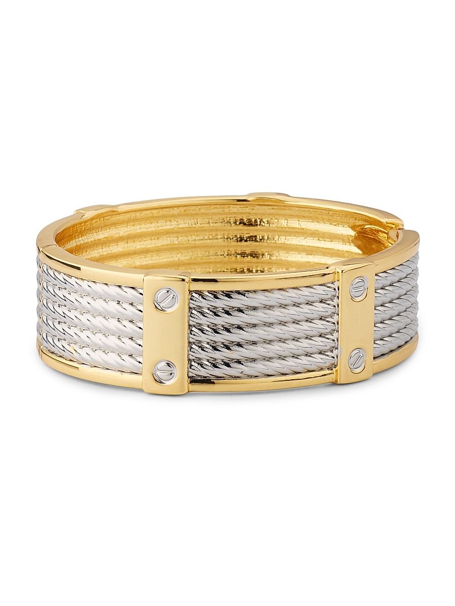 Women's Two-Tone Hinged Bangle - Silver Gold