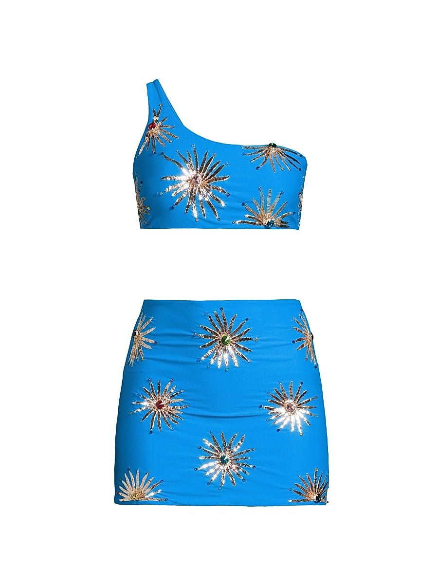 Women's Callie Embellished Swimsuit Set - Turquoise - Size Medium