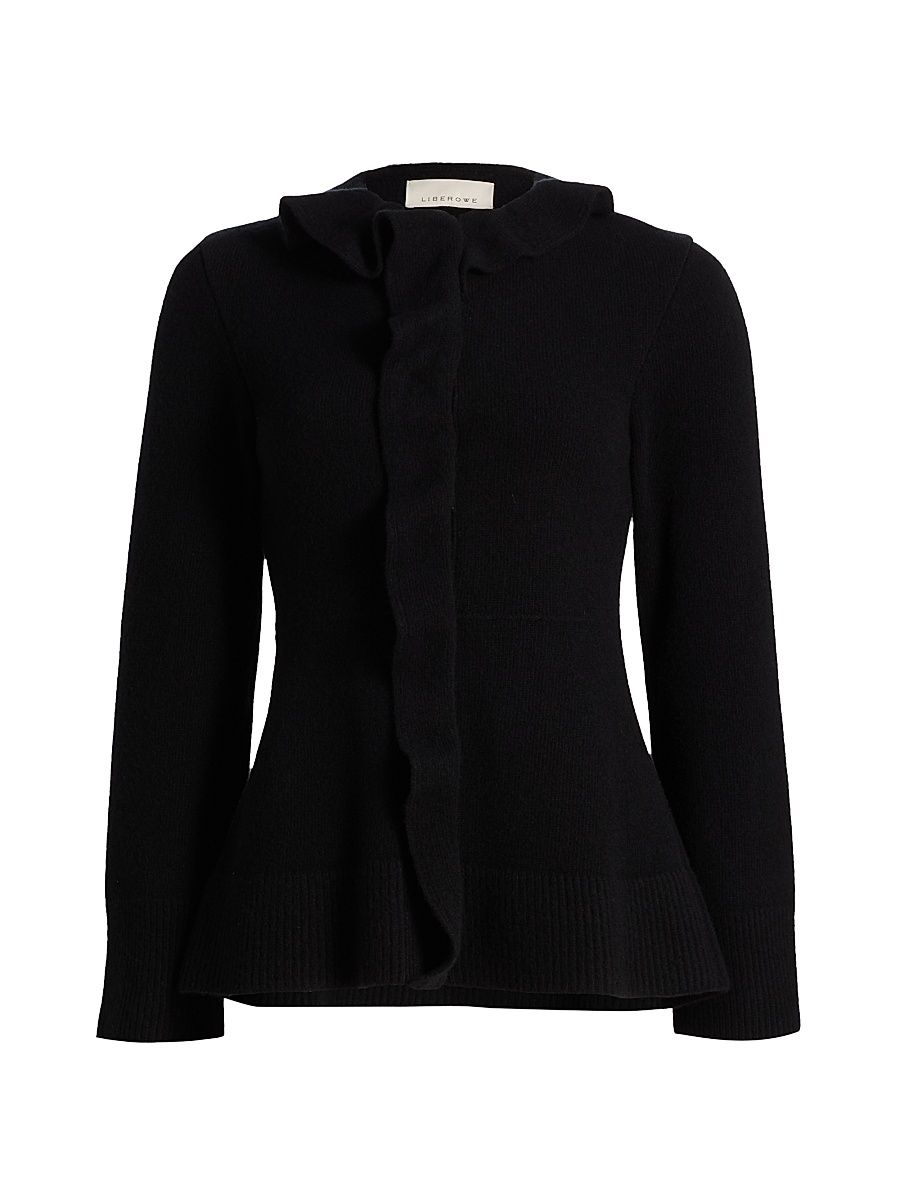Women's Queen Wool Ruffle Cardigan - Black - Size XS
