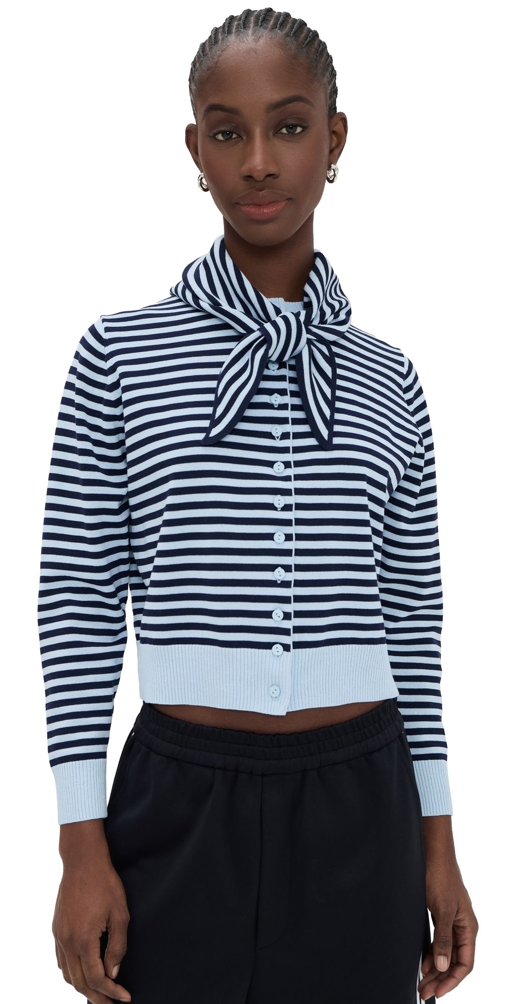 The Tiny Big Sister Striped Scarf Neck Lara Cardigan Pretty Blue/Navy 36