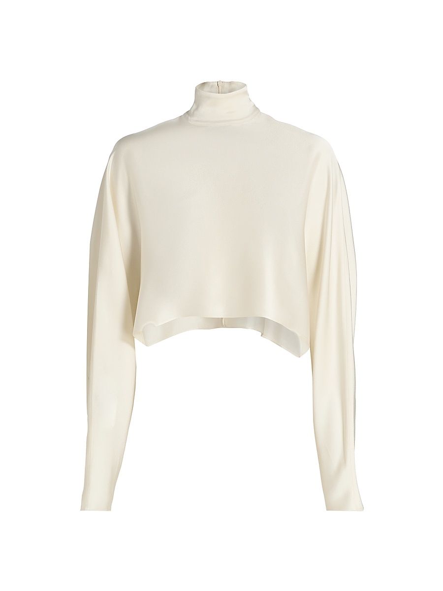 Women's Satin Caftan Crop Top - Cream - Size XL